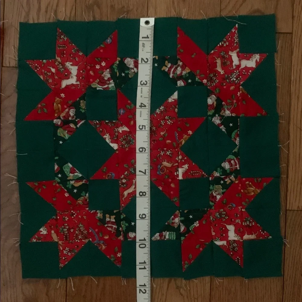 4 handmade Christmas Festive Patchwork Quilt Squares - Red and Green